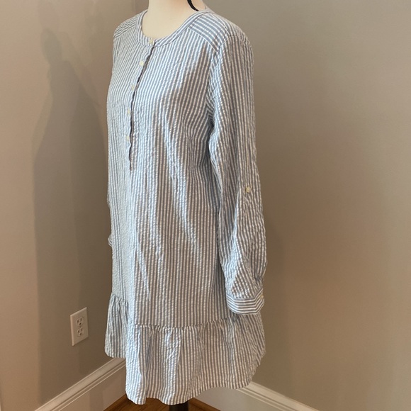 Ann Taylor Loft NWT midi dress long sleeve lightweight pinstripe seersucker - Picture 5 of 12